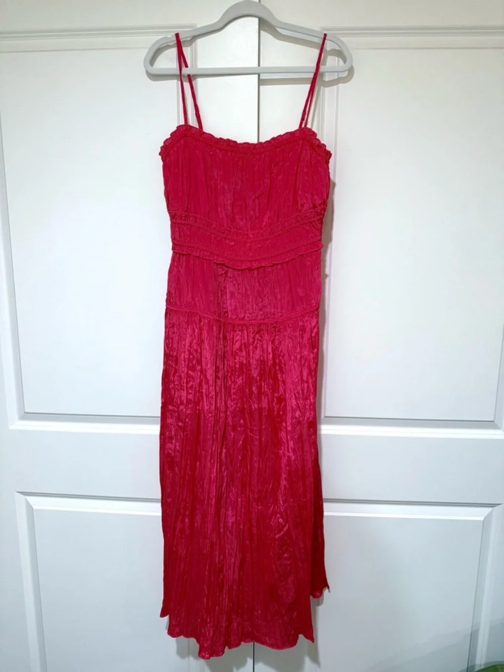 J. Crew NWT Crinkle Ruffle Trim Dress Strawberry Sunrise